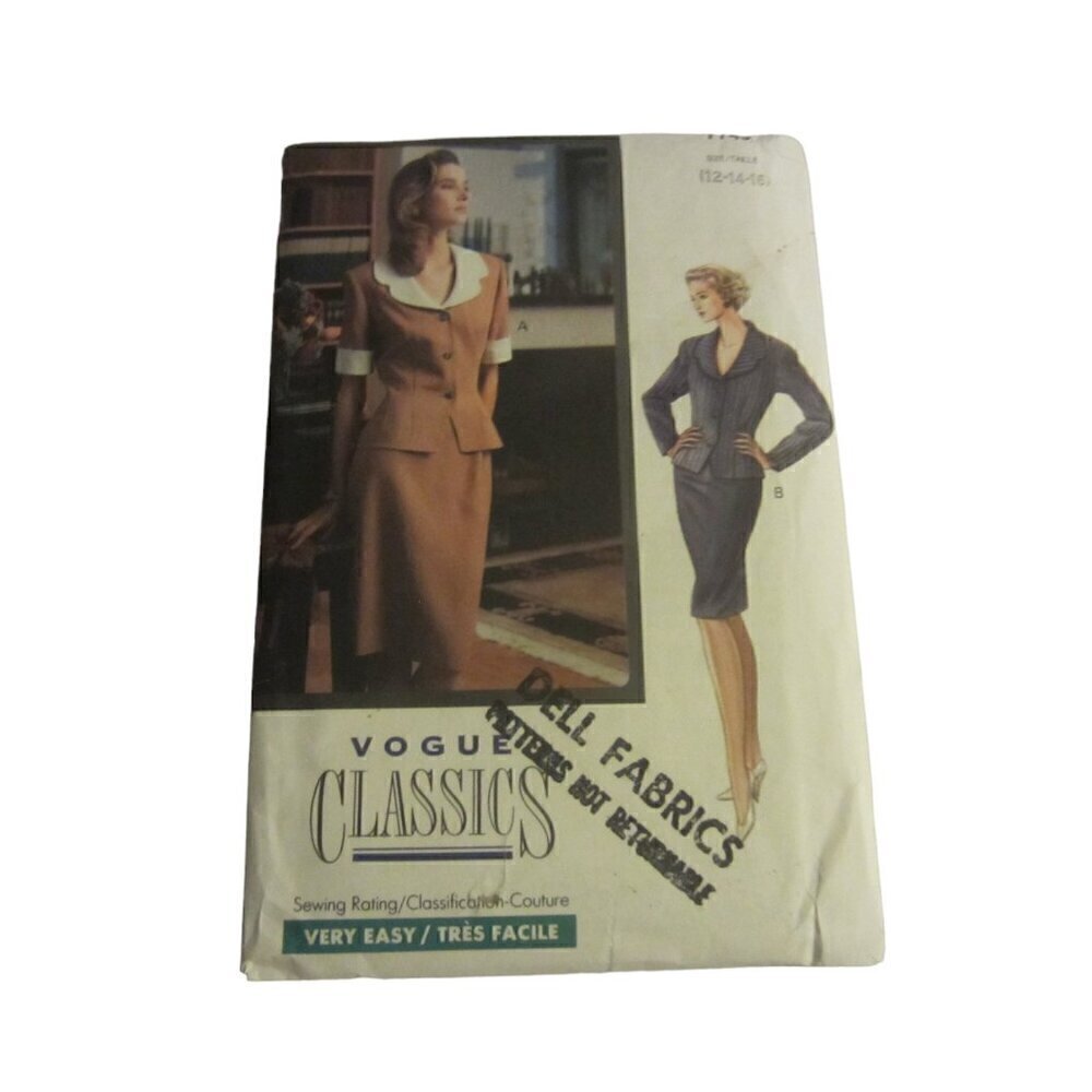Vogue Women's Vintage Sewing Pattern 7745 Jacket & Skirt Size 12-14-16-18